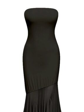 Elegant Strapless Black Maxi Dress with Sheer Skirt